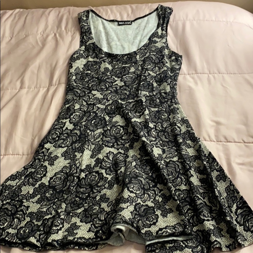 Black floral mini dress